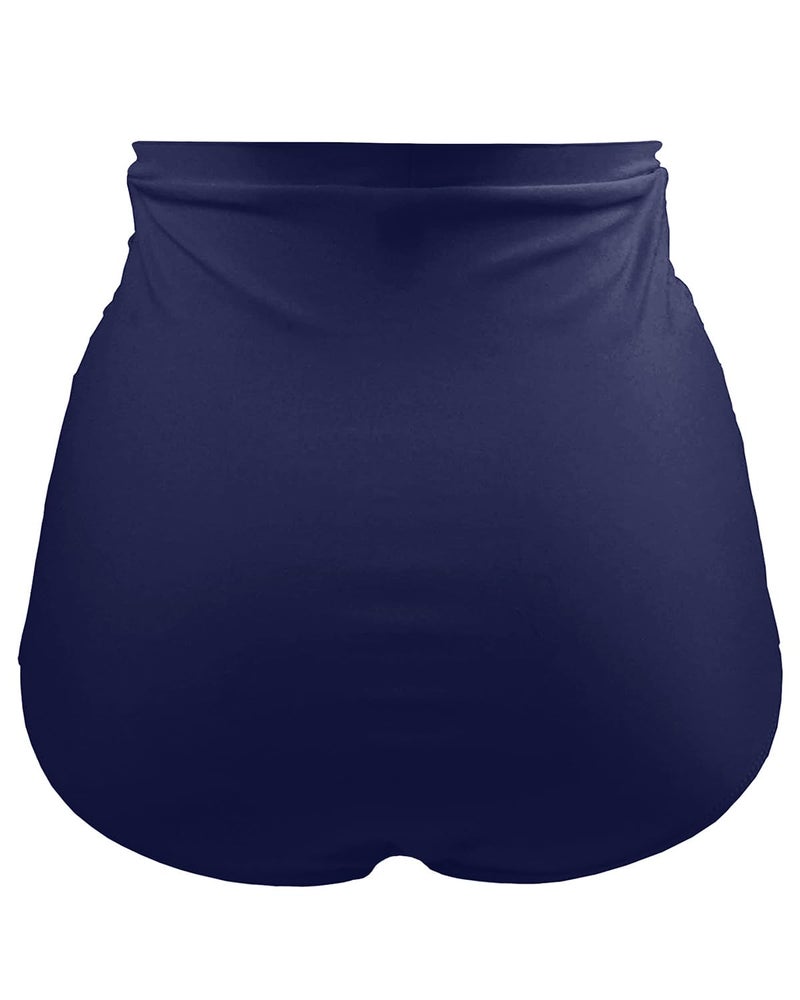 Tempt Me Women's High Waisted Swimsuit Bottom Navy Blue Tummy Control Ruched Bikini Bottom Vintage Swim Shorts Tankini Briefs M - Image 3